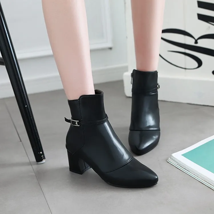 

Big Size 11 12 13 Fashion belt buckle, side zipper, heavy heel, pointed boots, Martin boots