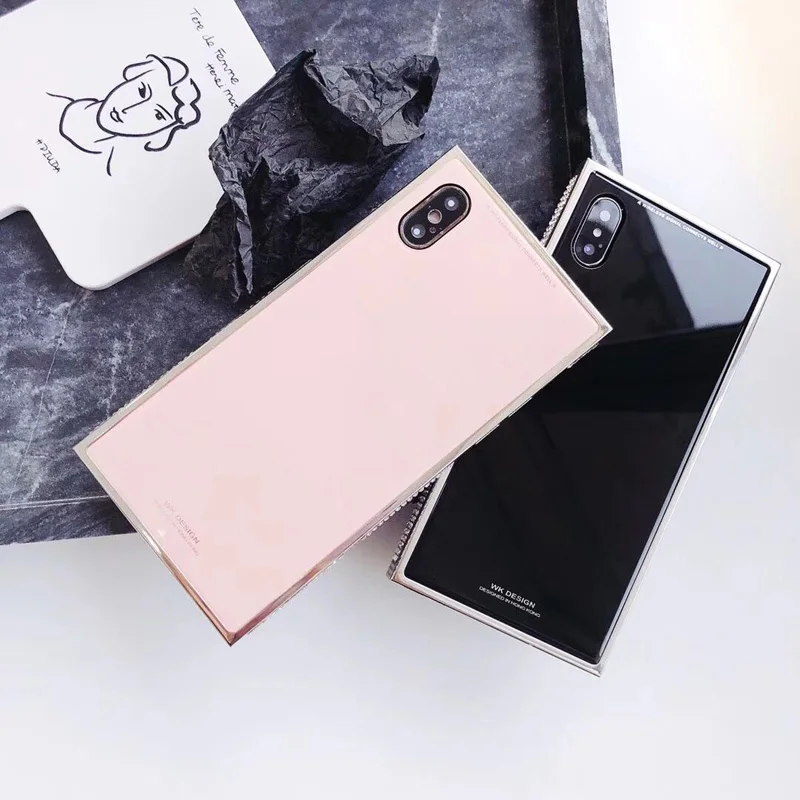 Роскошные закаленное Стекло телефона чехол для iPhone X квадратный ювелирное