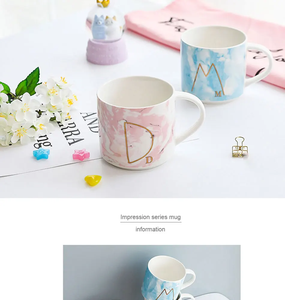 Lovely Marble Ceramic Mugs Gold Plating Letter Couple Lover's Gift Morning Mug Milk Coffee Tea Breakfast Unique Porcelain Cup (1)