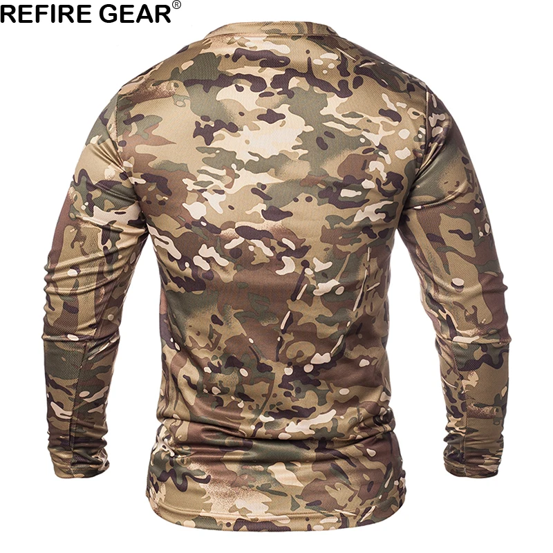 Refire gear Весенняя уличная камуфляжная футболка с длинным рукавом, Мужская быстросохнущая камуфляжная футболка с круглым вырезом, Охотничья походная рубашка