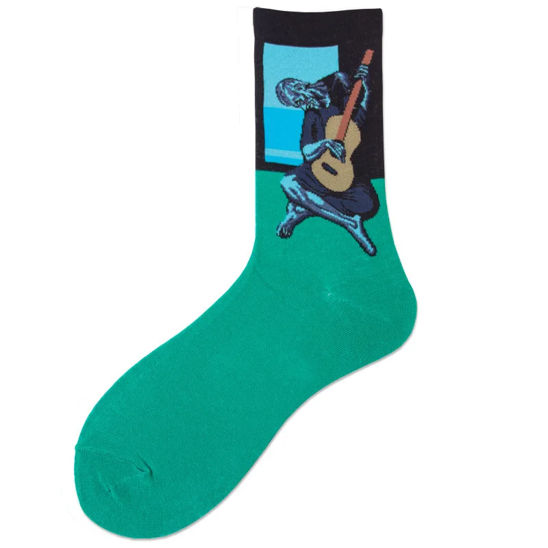 Новинка осень зима Звездная ночь ретро мужская индивидуальность Искусство Ван Гог знаменитая живопись мужские носки масло Смешные забавные носки - Цвет: Guitar