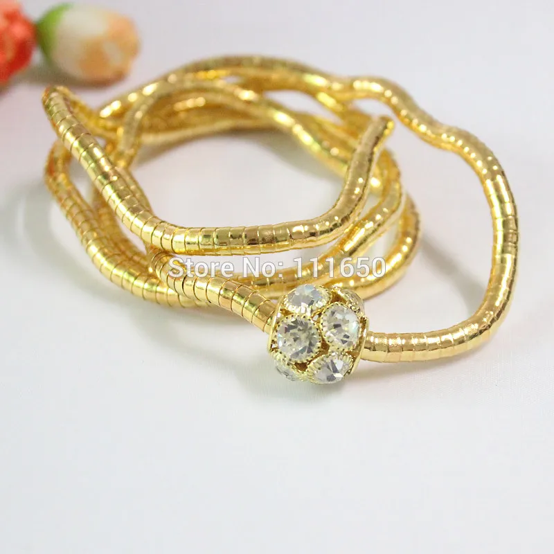 

5mm 90cm Gold Color Plated With Rhinestone Beads Bendable Flexible Snake Necklace 10pcs/pack