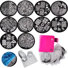 큰 판매 ru 주식 10 pcs 손톱 스탬프 플레이트 폴란드어 스텐실 손톱 1 pc 로즈 레드 템플릿 케이스 스크레이퍼 스탬퍼 네일 세트 키트(China)