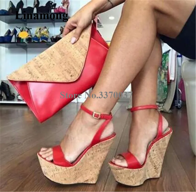 red wedge heels with ankle strap
