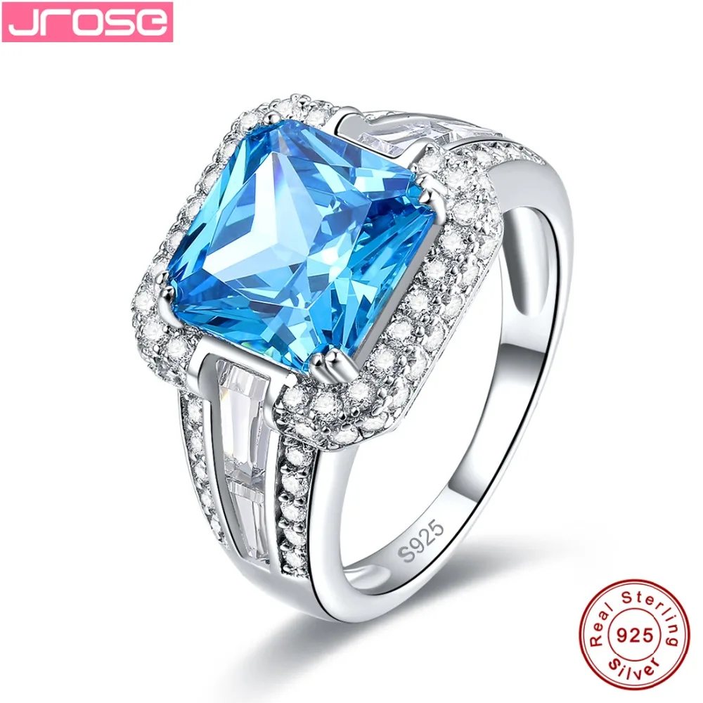 

Jrose Women Fine 7.5ct Dazzling Princess Cut London Blue CZ Ring Cocktail Genuine Real Pure Solid 925 Sterling Silver Gift