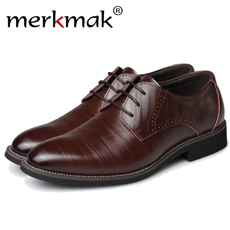 Acheter Merkmak Grande Taille 37 48 Richelieus En Cuir Hommes Chaussures Mode Casual Pointu Top Formelle D affaires Mâle De Mariage Robe Appartements en gros