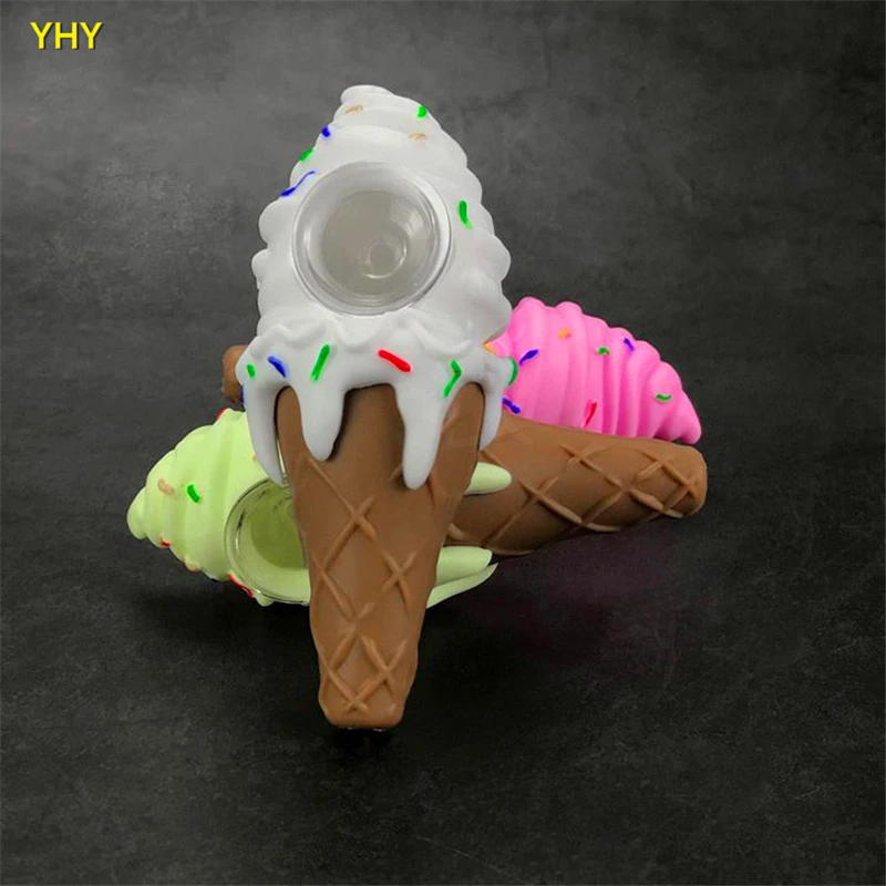 Girly soft ice-cream spoon shape tobacco smoking pipe silicone hand pipe unique glass bong pyrex glass oil burner pipes09