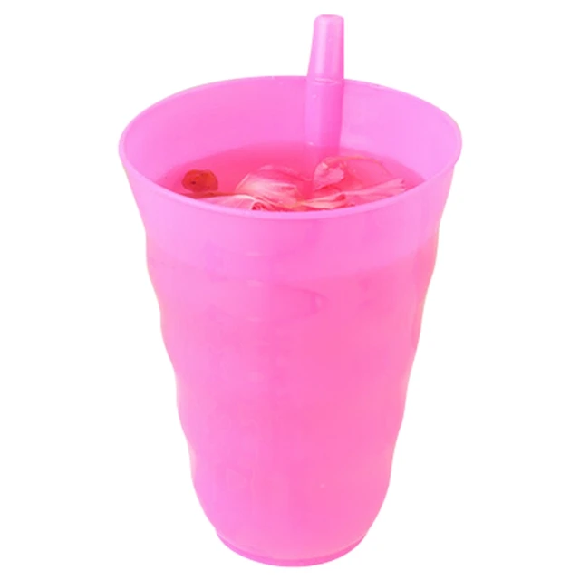 Colorful Plastic Straw Cup Cold Drink Cup With Built In Straw Mug Drink