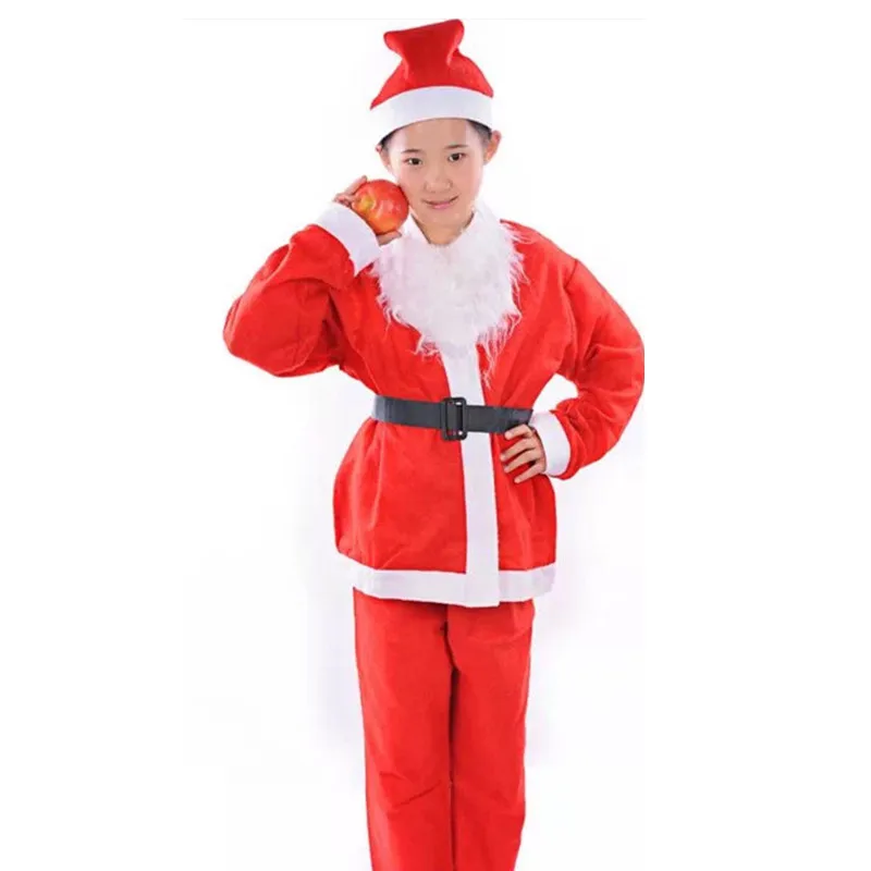 

5pcs/set Santa Claus Costume Christmas children Clothes Christmas Suit X'mas Clothes age 10~13 (Jacket, pants,hat,bag,belts)