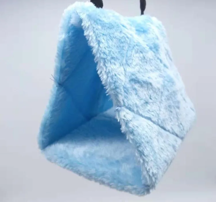 Теплая канарская хижина насест для попугая птица кровать хомяка треугольный гамак клетка плюшевая палатка кровать двухъярусный попугай - Цвет: Синий
