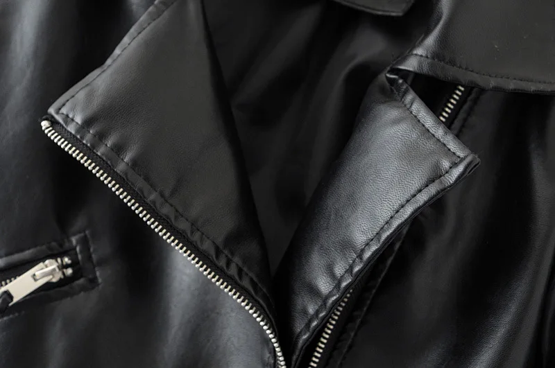Женские Куртки из искусственной кожи с оборками и отложным воротником на двойной молнии, мотоциклетная верхняя одежда, тонкий длинный рукав, Женский велосипед, куртки, США