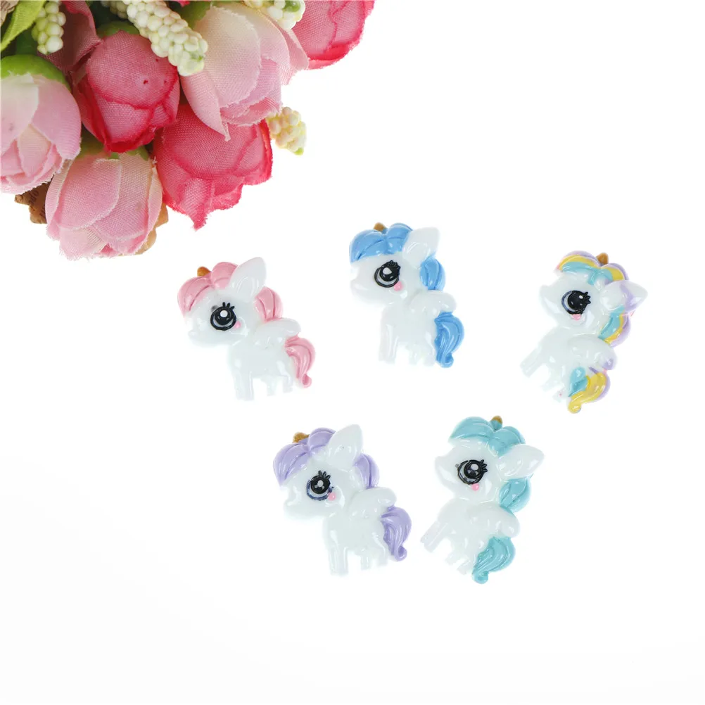 5 шт./лот Kawaii плоские пластмассовые кабошон мультфильм Единорог для детей DIY
