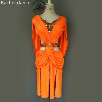 

New Arrival Competition Fringe Double V collar Latin Dance Dress Salsa Dress Competition Dresses Women Sunflower Dance Dress