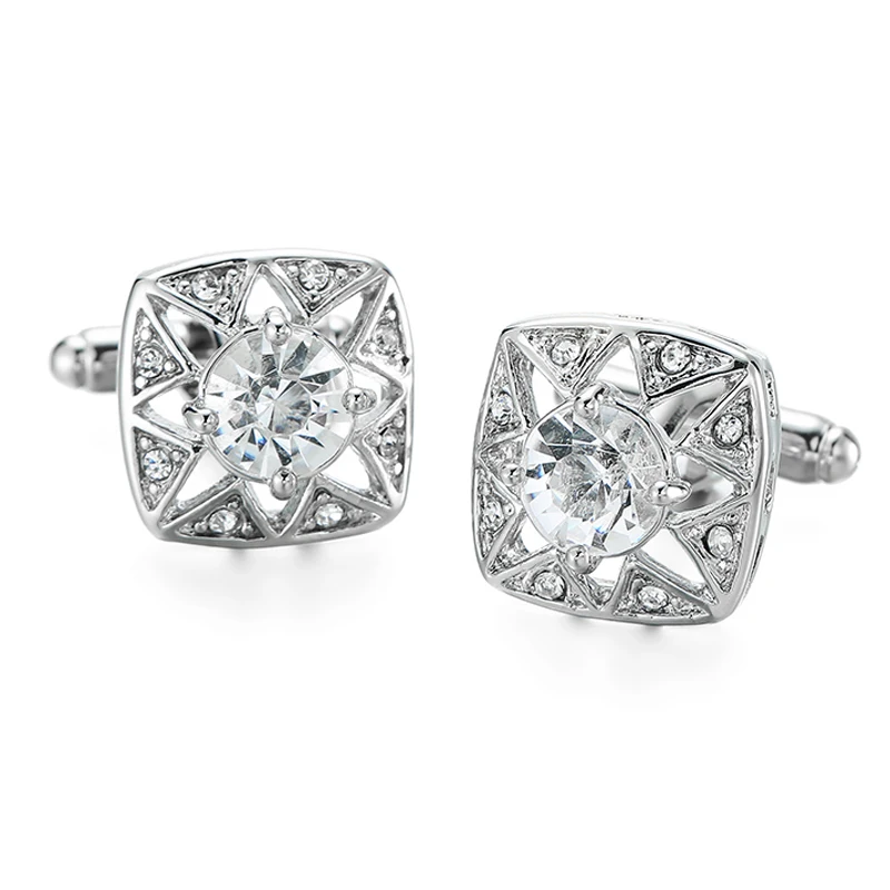 

DY new high quality fashion men French shirt Cufflinks Men's dress shirts luxury silvery hollow crystal Cufflinks