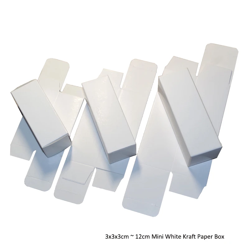 

100pcs / 3x3x3/5/6/8/10/12cm Mini White Kraft Paper Box Diy Lipstick Perfume Essential Oil Bottle Storage Boxes Valve Tube Pack