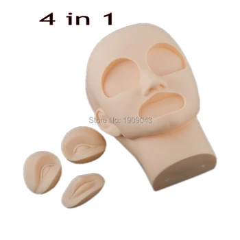 

free shipping 4 in 1 high quality 3D Permanent Makeup Eyebrow Lip Tattoo Practice Skin Mannequin Head with 2pcs Eyes + 1pcs Lip