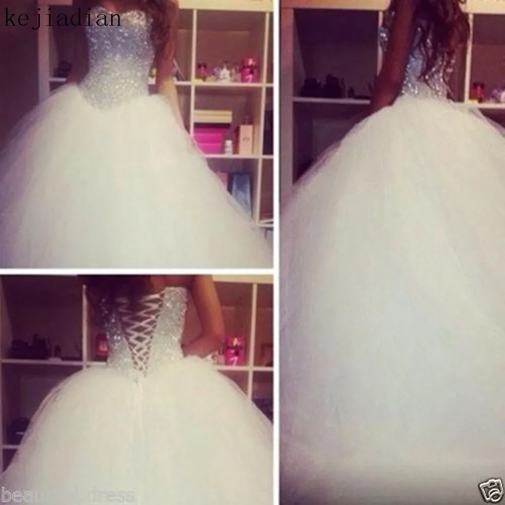

2019 Robe De Mariage Princess Bling Bling Luxury Crystals White Ball Gown Wedding Dress Custom Made Vestido De Noiva