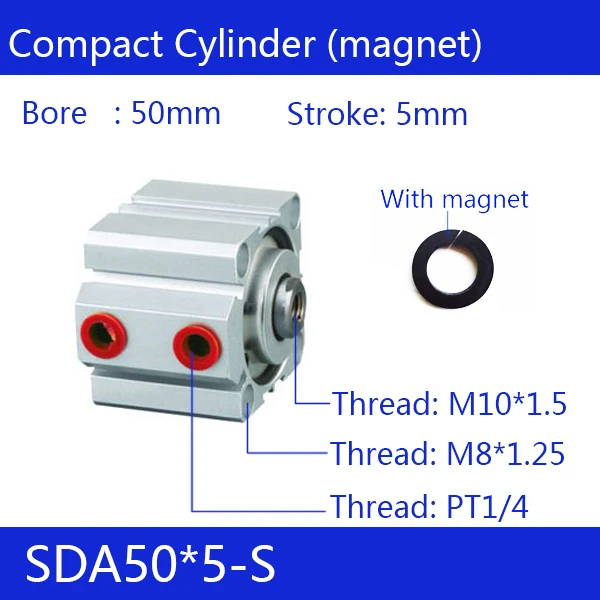 SDA50*5-S Free shipping 50mm Bore 5mm Stroke Compact Air Cylinders SDA50X5-S Dual Action Air Pneumatic Cylinder SDA50*5-S Free shipping 50mm Bore 5mm Stroke Compact Air Cylinders SDA50X5-S Dual Action Air Pneumatic Cylinder