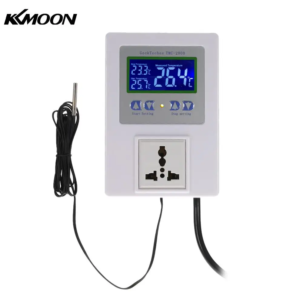 

Digital Intelligent Pre-wired Temperature Controller Outlet with Sensor Thermostat Heating Cooling Control AC110-240V 10A LCD
