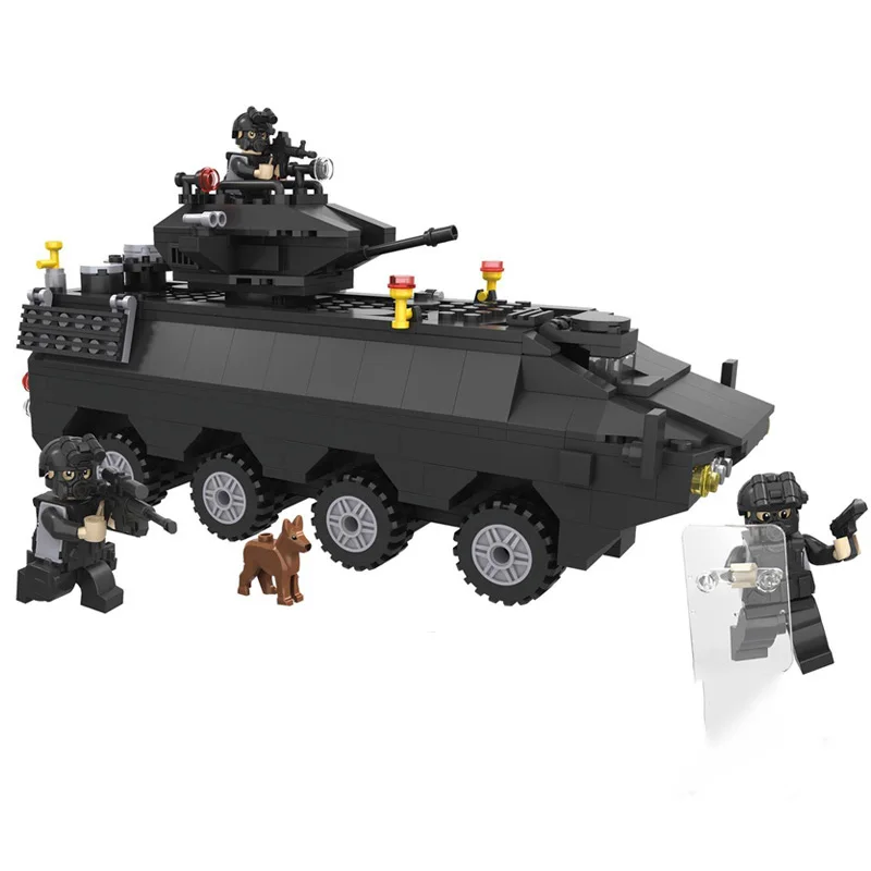 

KAZI Police Armored Car Building Block SWAT With Weapon Series Action Model Brick Educational Toys For Children Gifts