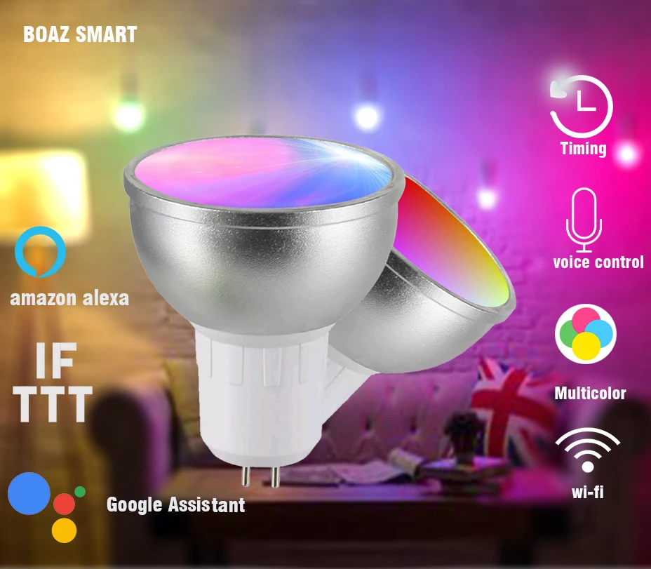 

BOAZ-EC WiFi Smart GU5.3 Bulb Alexa Google Home and Siri Voice control color changing spotlight 5 W RGBW Spotlight Tuya 2pcs