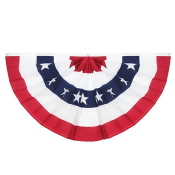 

Printed Stripes Stars US Pleated Fan Bunting Half Banner Flag For July 4th Independence Day Decoration