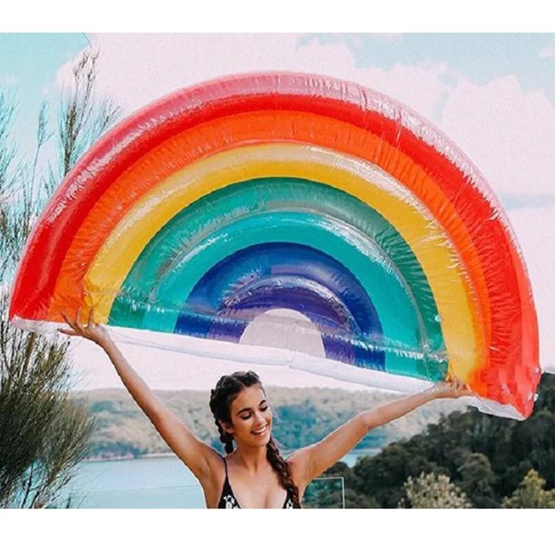 

Inflatable Rainbow Giant Colorful Mattress Swimming Pool Float Circle Beach Bed Sunbathe Mat Swim Ring Water Party Toy Adults