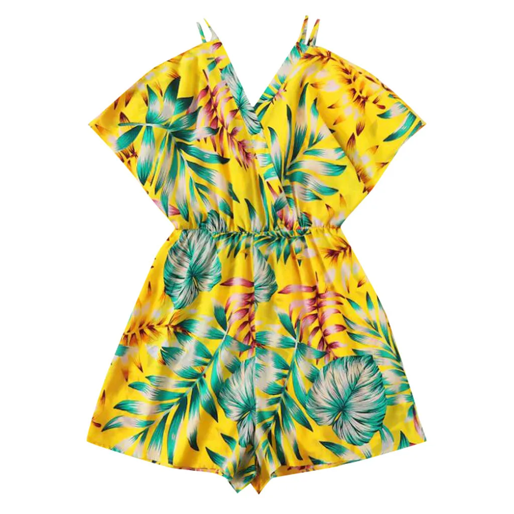 Женские пляжные Комбинезоны женские летние кружевные с цветочным принтом Повседневный укороченный комбинезон без рукавов облегающее, сексуальное, вечернее# J30