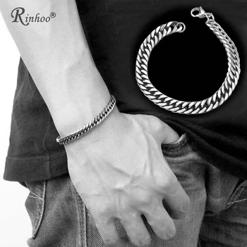 

RINHOO Punk Men Bracelet Jewelry Men's Stainless Steel Silver Color Chain Link Bracelet Wristband Bangle Gift