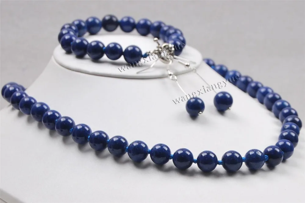 

hot sell new - G@W 10mm Lapis Lazuli Round Beads necklace bracelet earrings set (A0425)
