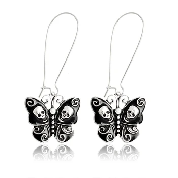 

Punk skull Black butterfly Drop earrings skeleton dangle drop wire earrings fashion Jewelry for women orecchini
