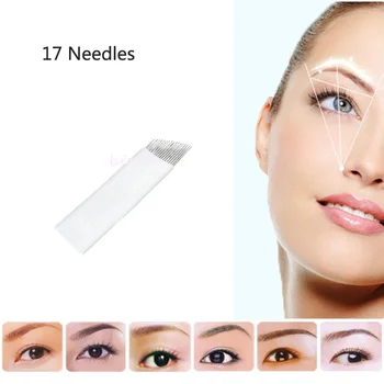 

50PCS 17 Pin Permanent Makeup Eyebrow Tatoo Blade Microblading Needles For 3D Embroidery Manual Tattoo Pen Machine