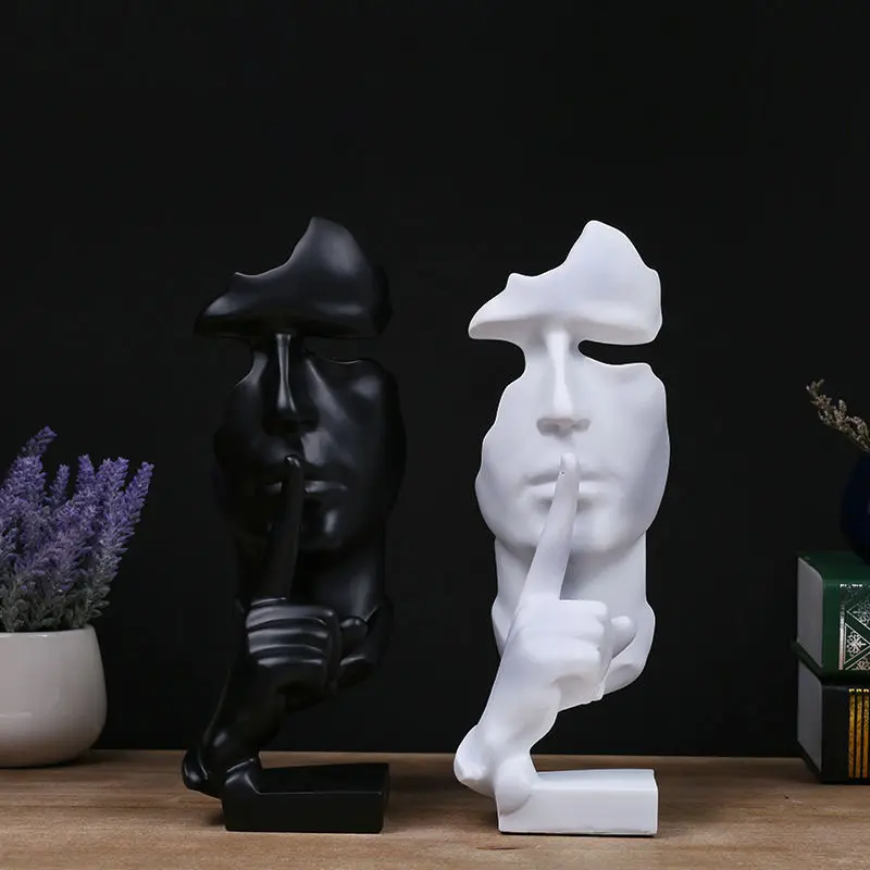 

[New] Abstract Sculpture Black and white Silent Statues Slience is gold figure model Resin Statue Home Decorations Figurines