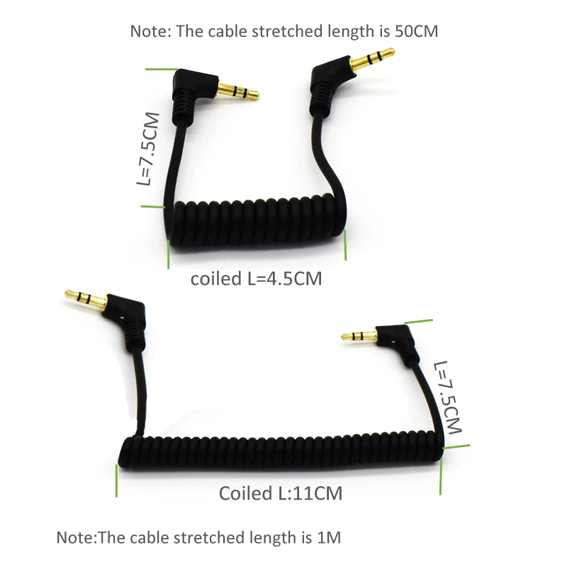 ULT-Best Coiled Audio Cable Jack Right Angle 90 Degree 3.5mm Aux M/ M Cable for Mobile Car Line MP4 Player 3.5 mm AUX Cord 1m