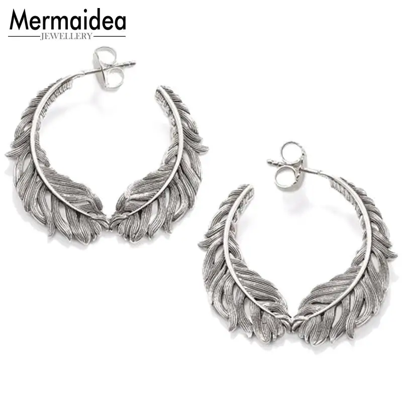 

Stud Earrings Feathers Wings Fashion Romantic Jewerly For Women 2019 Gift 925 Sterling Silver Super Deal