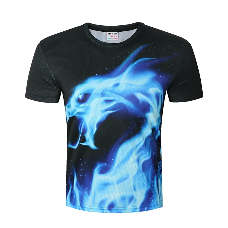 2018 New Cool T shirt Men 3d Tshirt Print Blue Fire Snake Short Sleeve