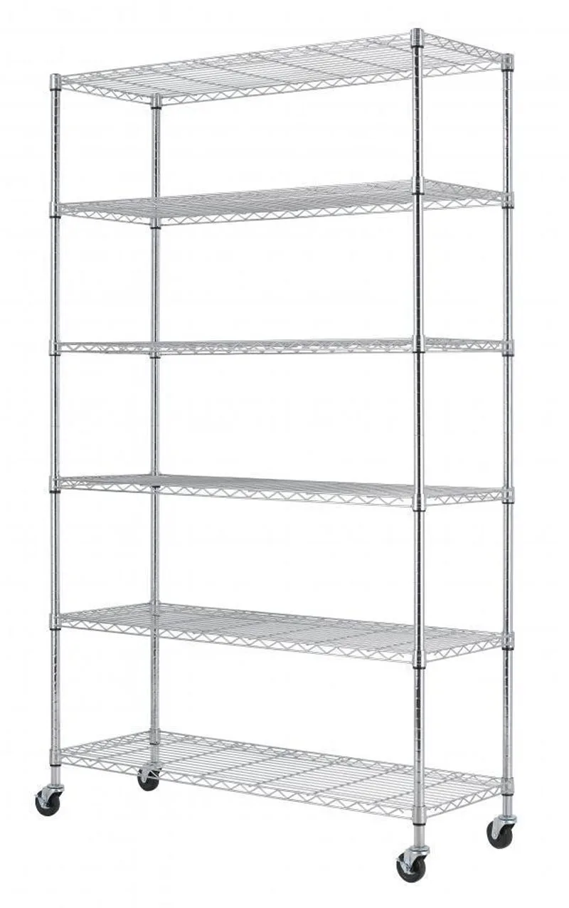 

Chrome Metal Wardrobe 6 Layers Rolling Wheels Storage Rack 48x18x72" dropshipping