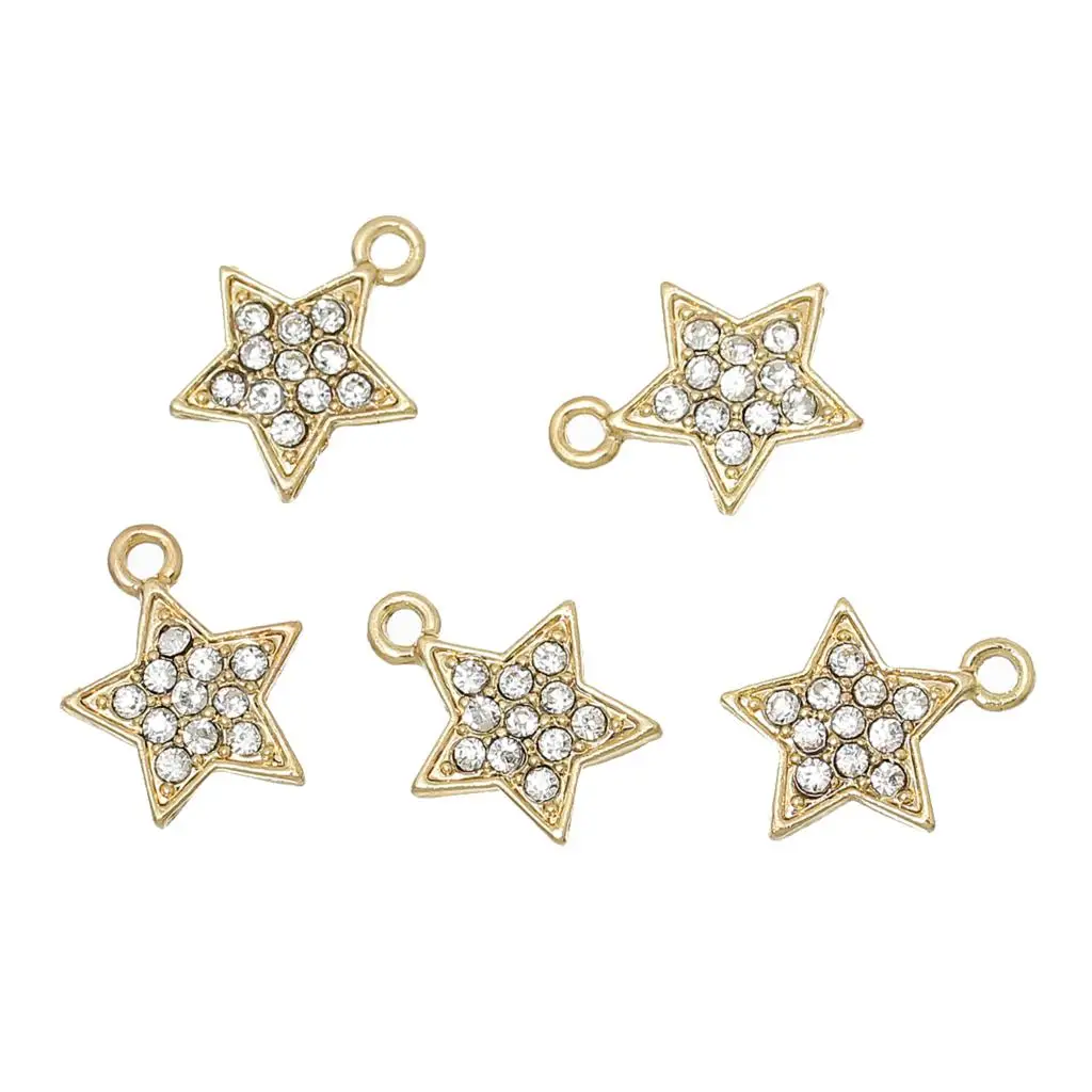 

DoreenBeads Zinc Metal Alloy + Rhinestone Charm Pendants Star Gold Color Clear Rhinestone 16mm( 5/8") x 13mm( 4/8"), 2 PCs