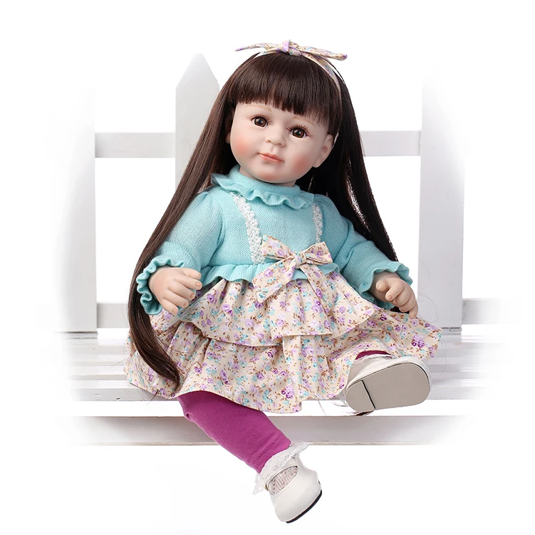 

52CM Long Hair Reborn Toddler Baby Girl Doll 21" Newborn Girl Doll in Light Blue Knitted Dress Girls Toys Birthday Xmas Gifts