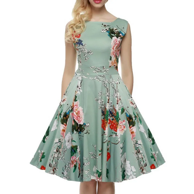Продажа Новинка 2017 Плюс Размер одежды женщин летнее платье с цветочным рисунком Одри Хепберн Стиль Юбка с высокой талией Vestidos 1960 S Страна рок н ролл ...