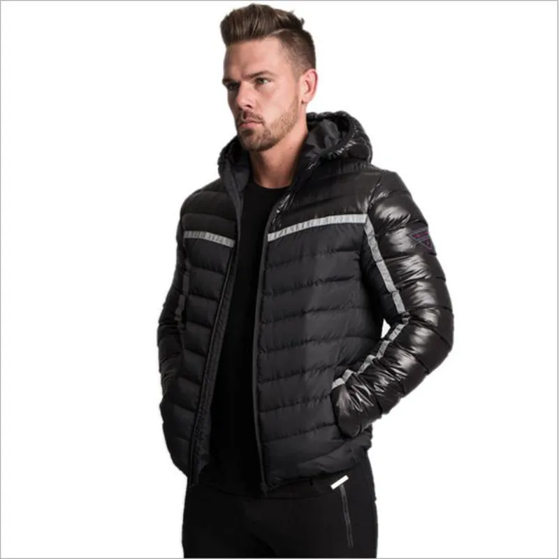 Зимняя куртка, мужское теплое пальто, модный светильник с капюшоном и воротником, тренировочная верхняя одежда, парка на молнии, Мужское пальто с контрастной строчкой - Цвет: black