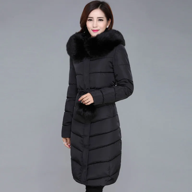 Women Plus Size Parka Cotton Coat Jacket  With A Fur Collar Thick Warm Long Coat Female 2016 Designer Womens Winter Clothes