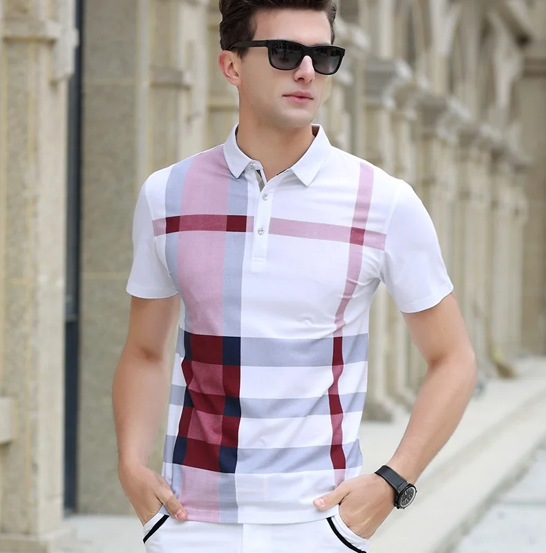 

2018 Summer hot sale short sleeve fashion polo shirt man business casual breathable designer plaid homme camisa plus size XXXL