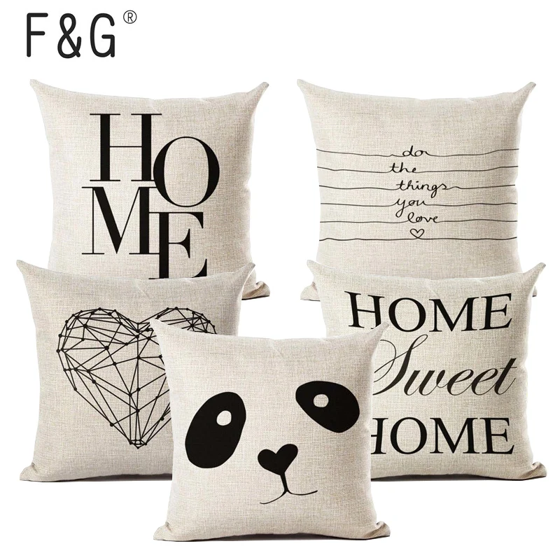 buy Letter Love Home Cushion covers Cotton linen Black White pillow cover Sofa bed Nordic decorative pillow case almofadas 45x45cm