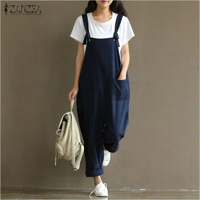 2018 Summer Autumn ZANZEA Rompers Womens Jumpsuits Vintage Sleeveless Backless Casual Loose Solid Overalls Strapless Paysuits