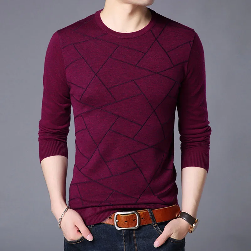 Новинка, модные брендовые мужские свитера, пуловер с О-образным вырезом, Облегающие джемперы, вязаные узоры, осенняя повседневная одежда в Корейском стиле для мужчин - Цвет: Красный