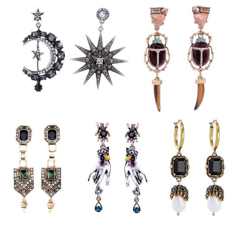 

KISS ME 5 Pairs/Set Untique Moon Stat Asymmetrical Hand Drop Earrings Fashion Jewelry Earrings Set for One Week