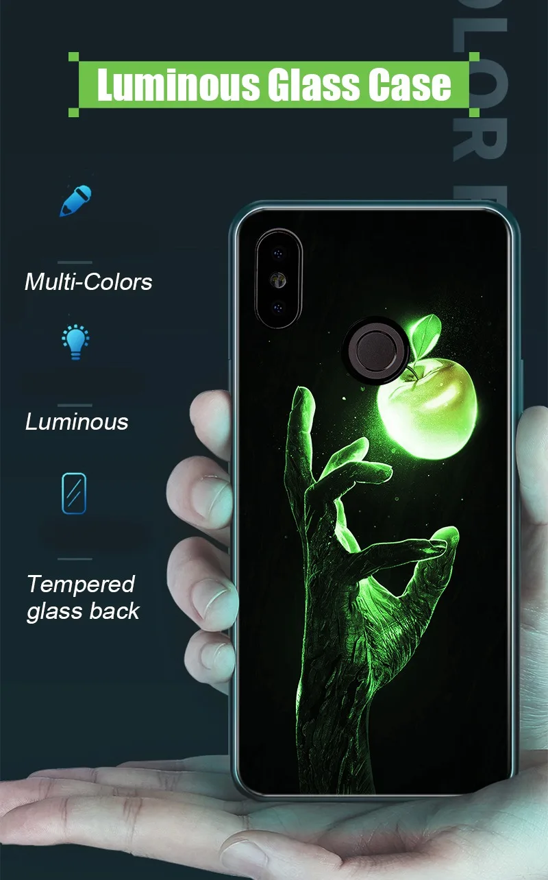 Luminous Glass Phone Case For Xiaomi Redmi 4X Note 5 6 Pro 6A Luxury Back Cover Case For Xiaomi Redmi 5 Plus Mi A1 A2 Lite