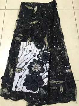 

Pretty design embroidered lace fabric YG-427 with beautiful 3d flowers Nigerian sequins lace fabric for party dress