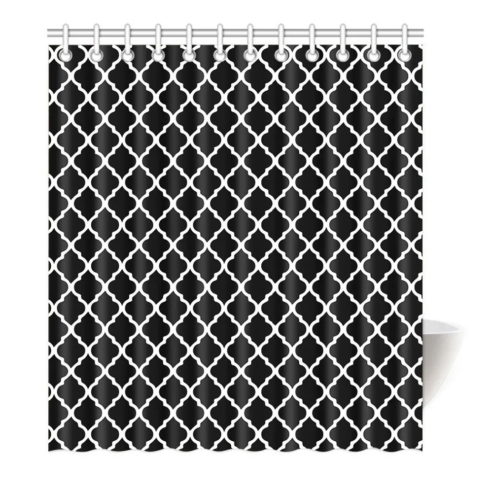 Popular Black White Checkered Rose Pattern Shower Curtain Modern Waterproof Bathroom Polyester ...